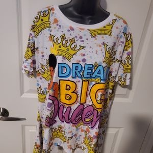 On fire black girl cation tee "dream big queen" XL long in the back
